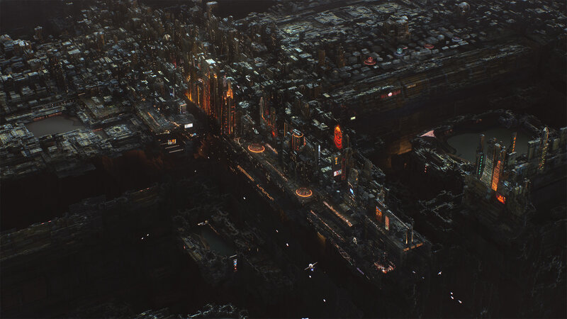Futuristic Cityscape — Black, Dark, Night, Digital Art, Skyscrapers, Neon Lights
