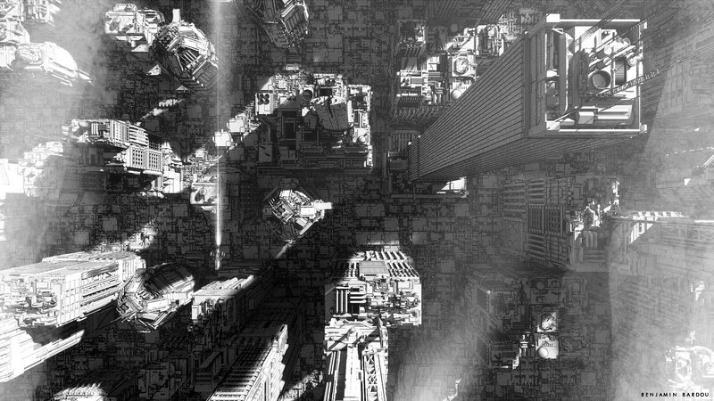 Futuristic Cityscape — Black, Dramatic, Digital Art, Skyscrapers