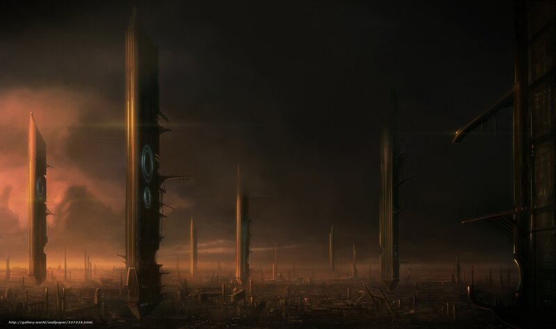 Futuristic Cityscape — Black, Dramatic, Dusk