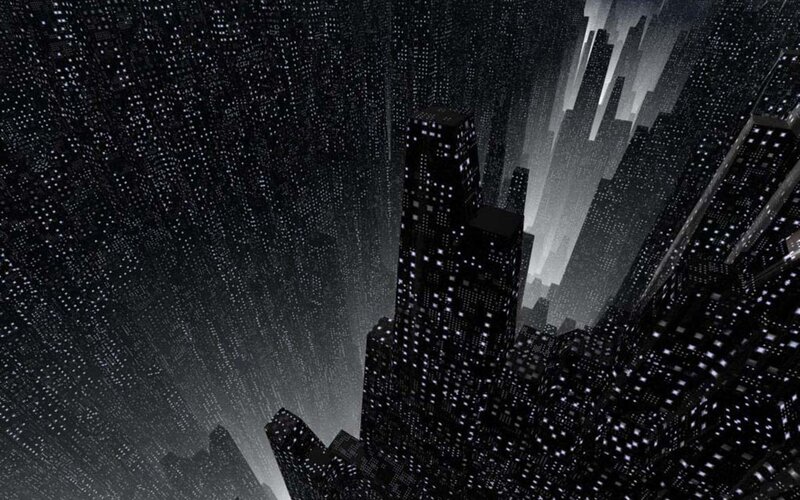 Futuristic Cityscape — Black, Dramatic, Night, 3d Render
