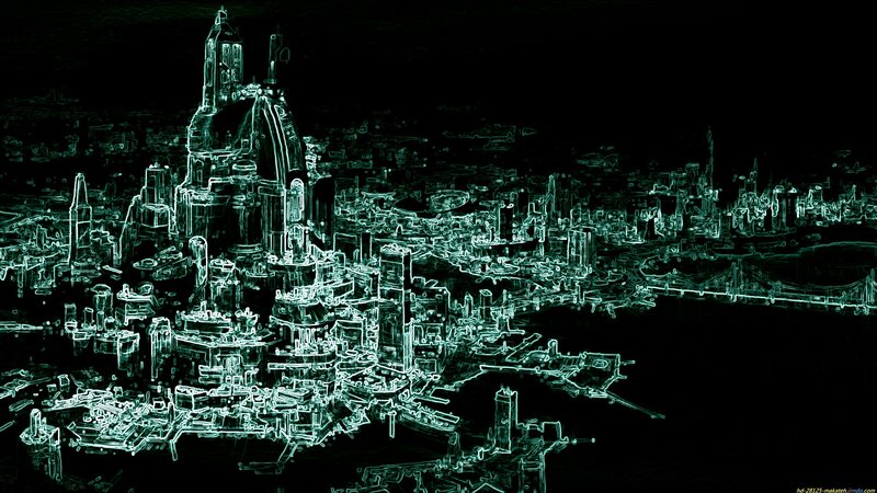 Futuristic Cityscape — Black, Dramatic, Night, Digital Art, Buildings