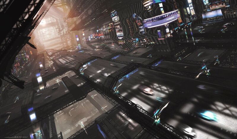 Futuristic Cityscape — Black, Dramatic, Night, Digital Art, Highway