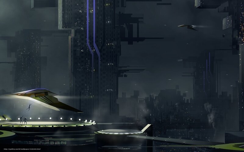 Futuristic Cityscape — Black, Dramatic, Night, Digital Art, Skyscrapers, Flying Vehicles