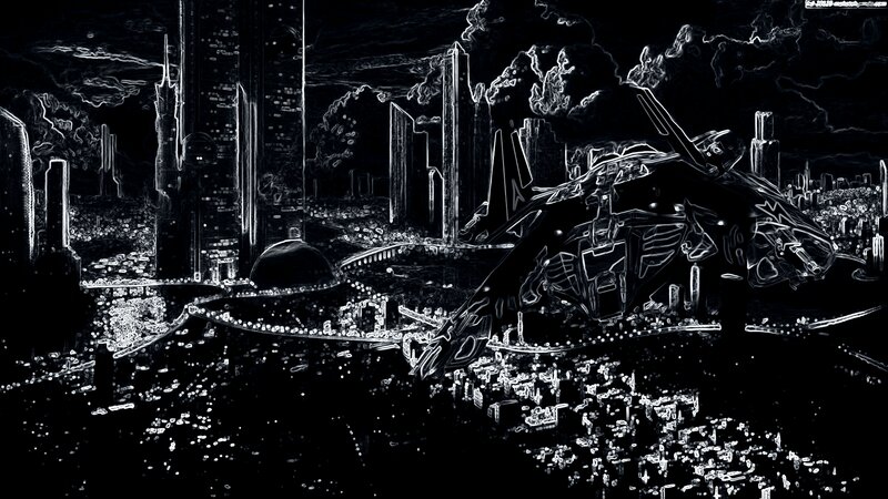 Futuristic Cityscape — Black, Dramatic, Night, Digital Art, Skyscrapers, Spaceship