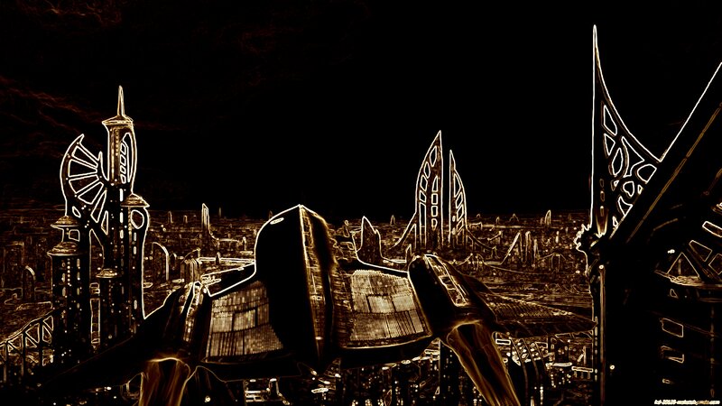 Futuristic Cityscape — Black, Dramatic, Night, Digital Art, Skyscrapers