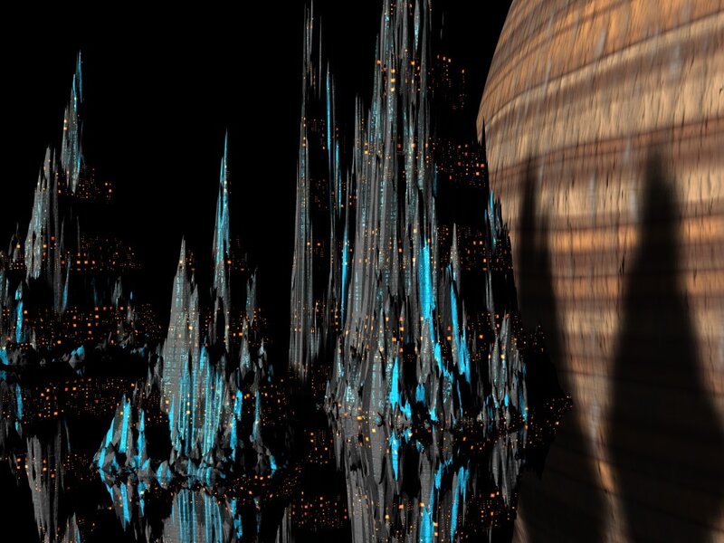 Futuristic Cityscape — Black, Dramatic, Night, Digital Art, Spires