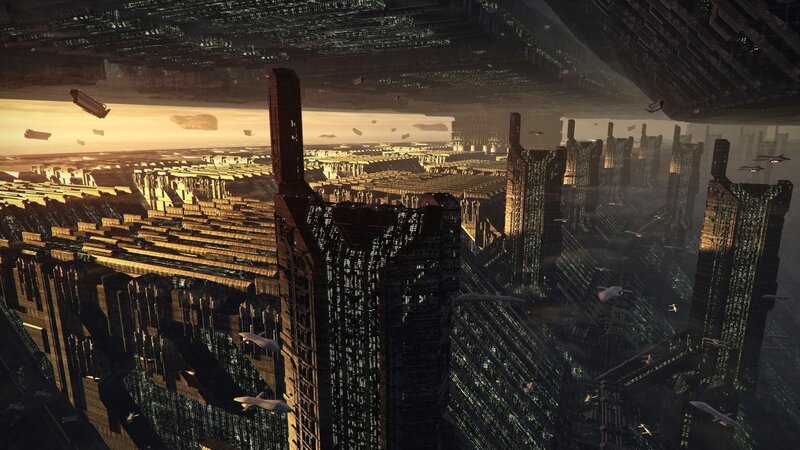 Futuristic Cityscape — Black, Dramatic, Sunset, Digital Art, Skyscrapers