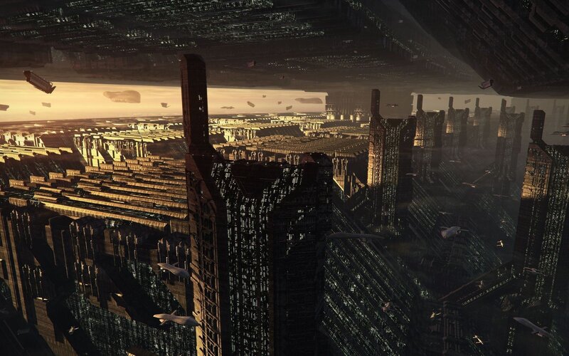 Futuristic Cityscape — Black, Dramatic, Sunset, Digital Art
