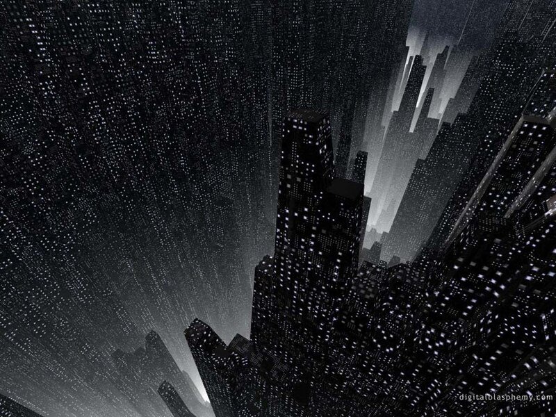 Futuristic Cityscape — Black, Dystopian, Night, Digital Art, Skyscrapers