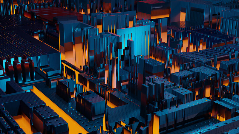 Futuristic Cityscape — Blue, Dark, Night, 3d Render