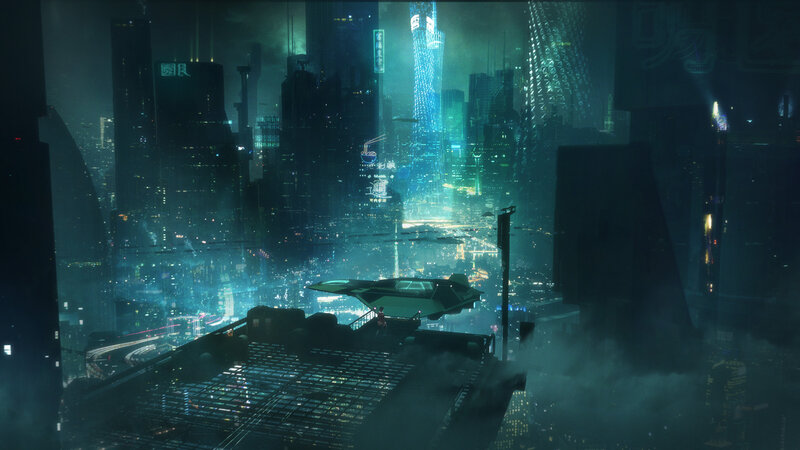 Futuristic Cityscape — Blue, Dark, Night, Digital Art, Skyscrapers