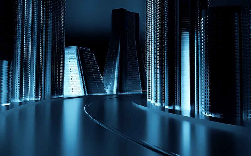 Futuristic Cityscape — Blue, Dark, Night