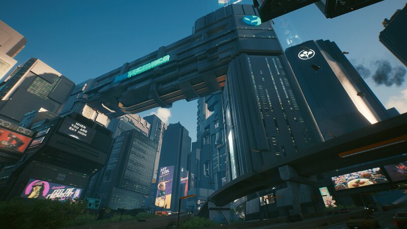 Futuristic Cityscape — Blue, Dramatic, Afternoon, 3d Render, Skyscrapers, Billboards