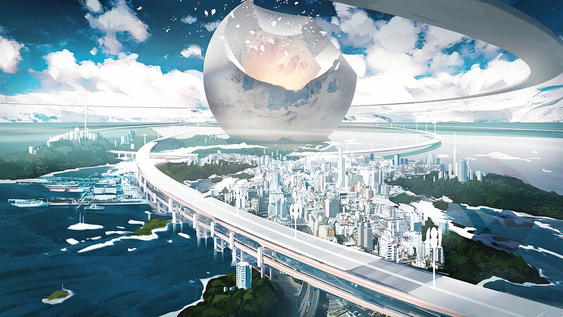 Futuristic Cityscape — Blue, Dramatic, Afternoon, Digital Art, City