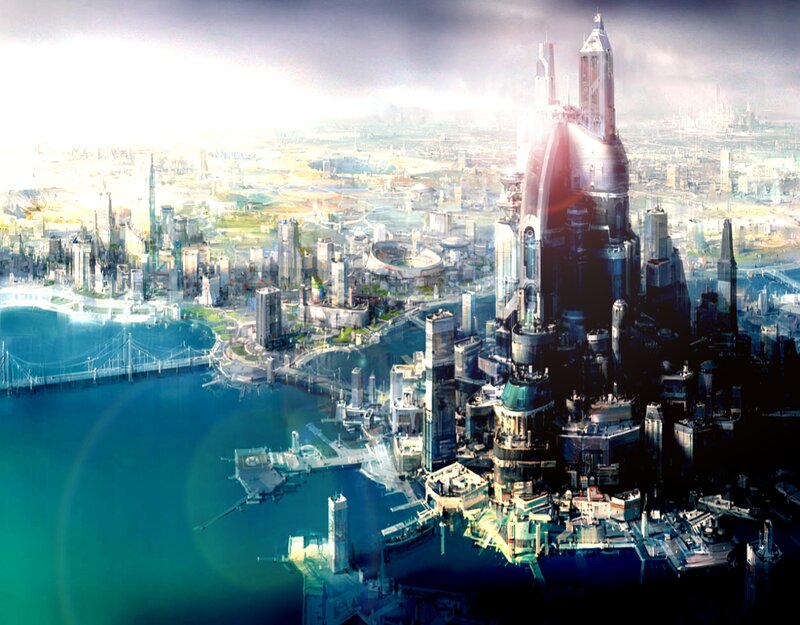 Futuristic Cityscape — Blue, Dramatic, Afternoon, Digital Art, Skyscraper