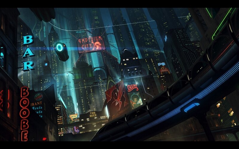 Futuristic Cityscape — Blue, Dramatic, Dark