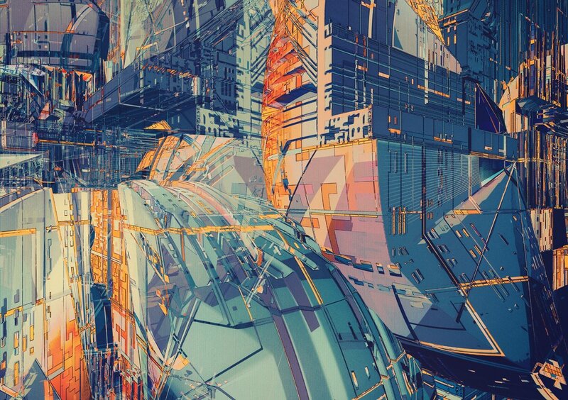 Futuristic Cityscape — Blue, Dramatic, Digital Art, Buildings, Structures