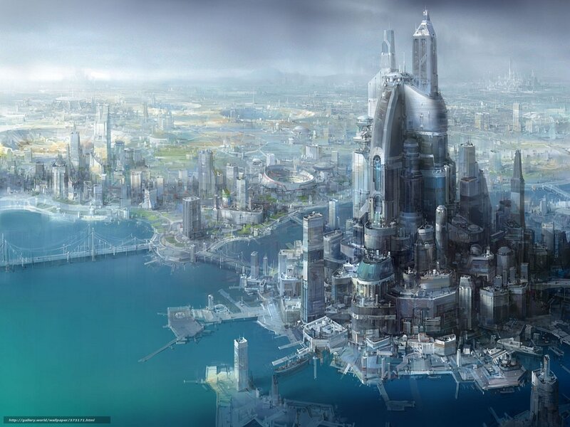 Futuristic Cityscape — Blue, Dramatic, Digital Art, Skyscrapers