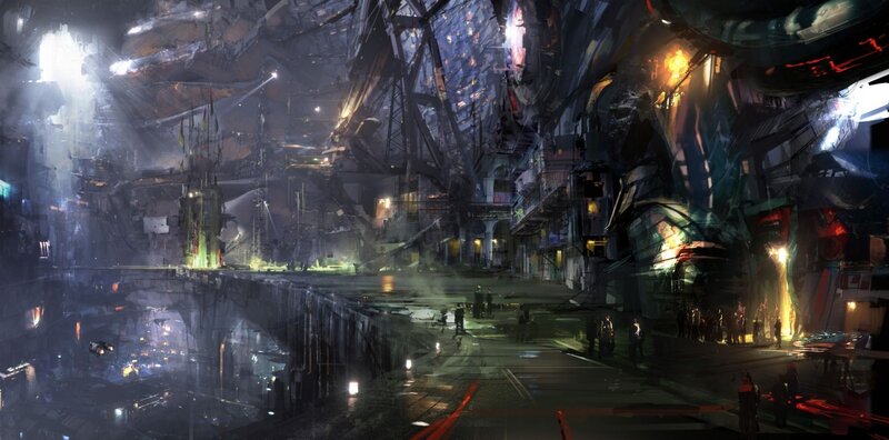 Futuristic Cityscape — Blue, Dramatic, Night, Digital Art, Buildings, Lights