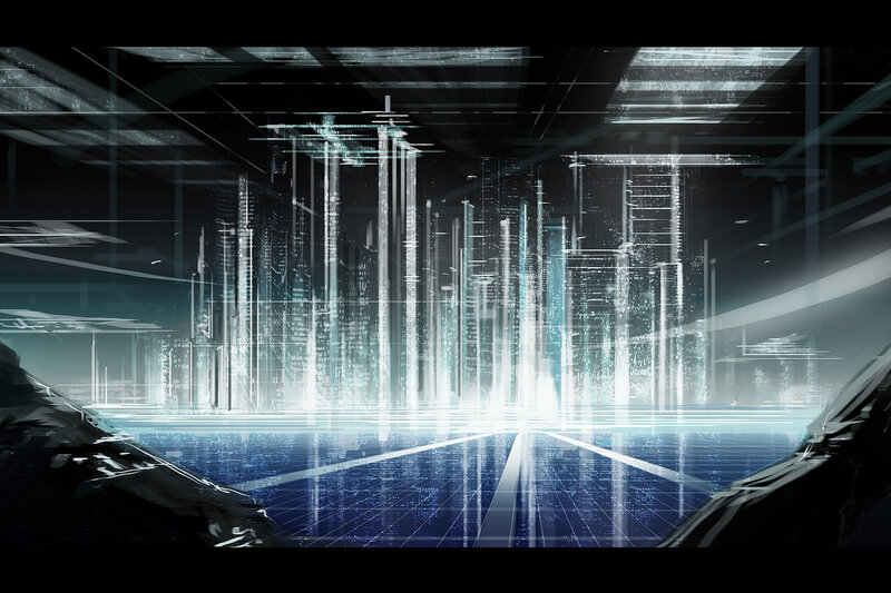 Futuristic Cityscape — Blue, Dramatic, Night, Digital Art, Buildings