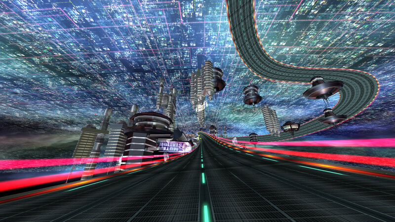 Futuristic Cityscape — Blue, Dramatic, Night, Digital Art, City, Road
