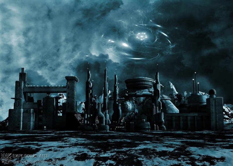 Futuristic Cityscape — Blue, Dramatic, Night, Digital Art, Clouds