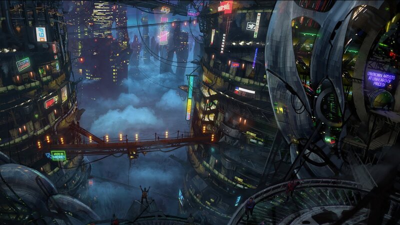 Futuristic Cityscape — Blue, Dramatic, Night, Digital Art, Neon Signs, Smoke
