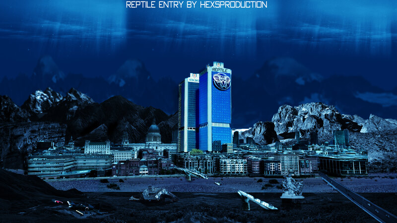 Futuristic Cityscape — Blue, Dramatic, Night, Digital Art, Skyscraper, Mountains