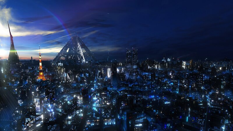 Futuristic Cityscape — Blue, Dramatic, Night, Digital Art, Skyscraper, Tower