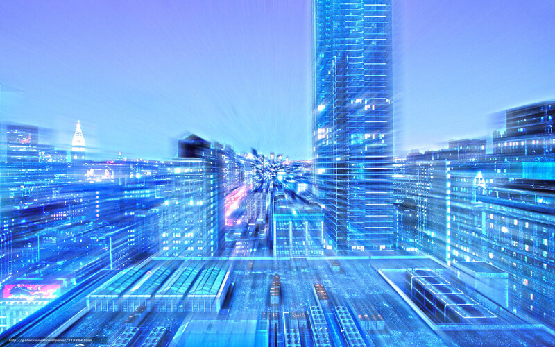 Futuristic Cityscape — Blue, Dramatic, Night, Digital Art, Skyscrapers, Lights