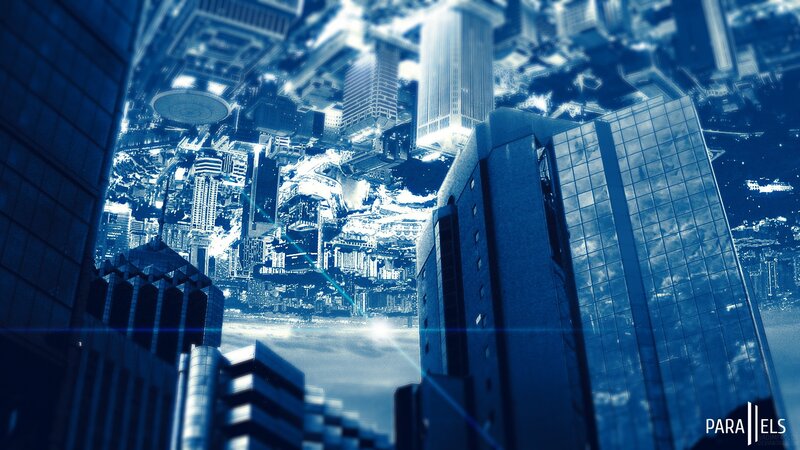 Futuristic Cityscape — Blue, Dramatic, Night, Digital Art, Skyscrapers, Reflection, Lens Flare