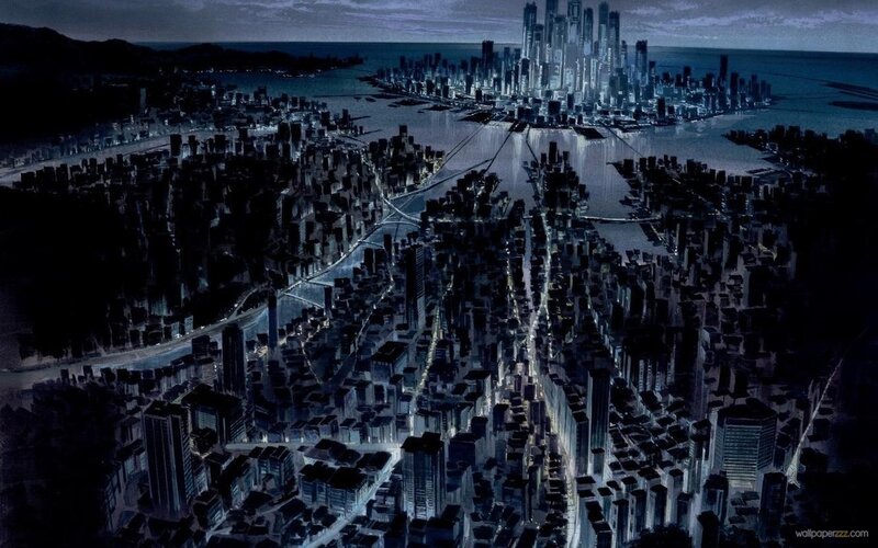 Futuristic Cityscape — Blue, Dramatic, Night, Digital Art, Skyscrapers, Water
