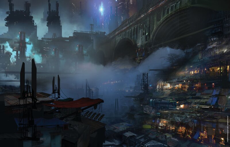 Futuristic Cityscape — Blue, Dramatic, Night, Digital Art, Smoke, Buildings
