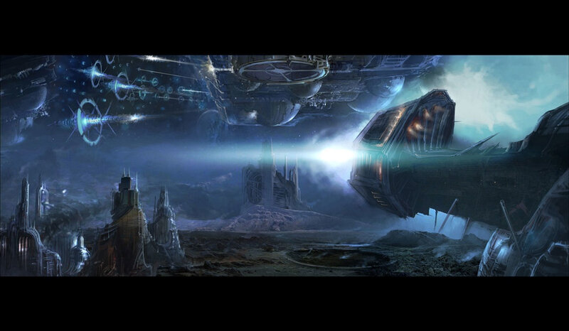 Futuristic Cityscape — Blue, Dramatic, Night, Digital Art