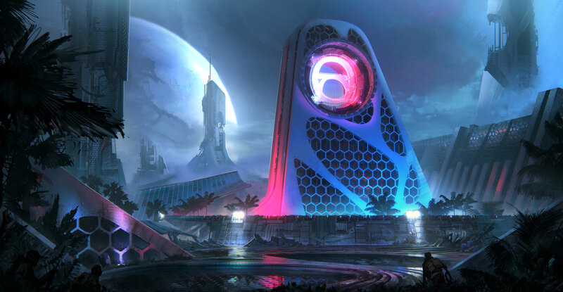 Futuristic Cityscape — Blue, Dramatic, Night, Digital Art, Tower