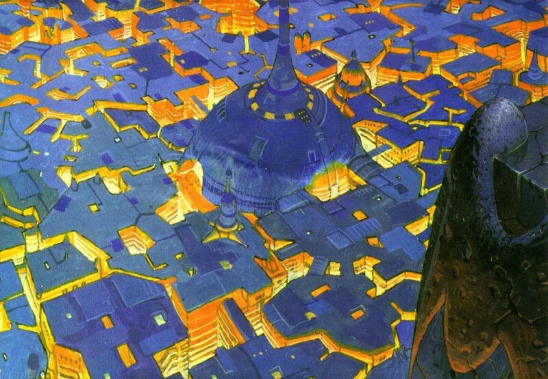 Futuristic Cityscape — Blue, Dramatic, Night, Illustration, Buildings