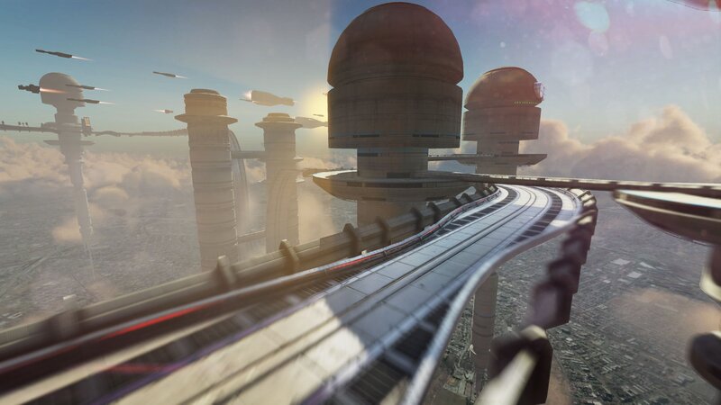 Futuristic Cityscape — Blue, Dramatic, Sunrise, 3d Render