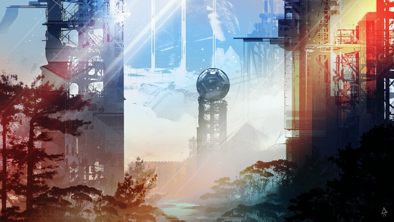 Futuristic Cityscape — Blue, Dramatic, Sunrise, Digital Art