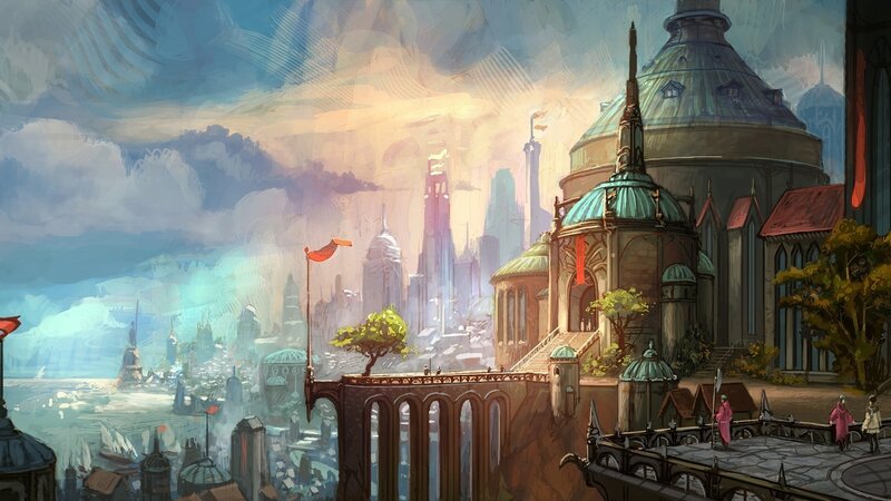Futuristic Cityscape — Blue, Dramatic, Sunset, Digital Art, Buildings