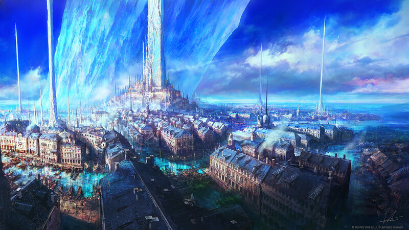 Futuristic Cityscape — Blue, Dramatic, Sunset, Digital Art, Spires
