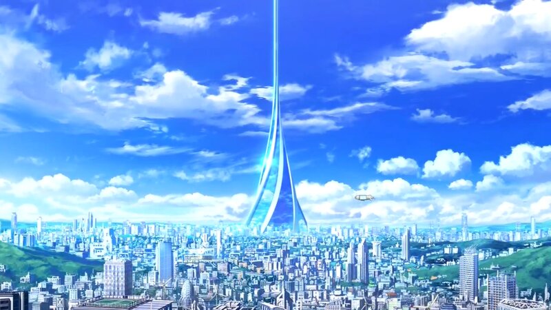 Futuristic Cityscape — Blue, Serene, Afternoon, Anime, Skyscraper