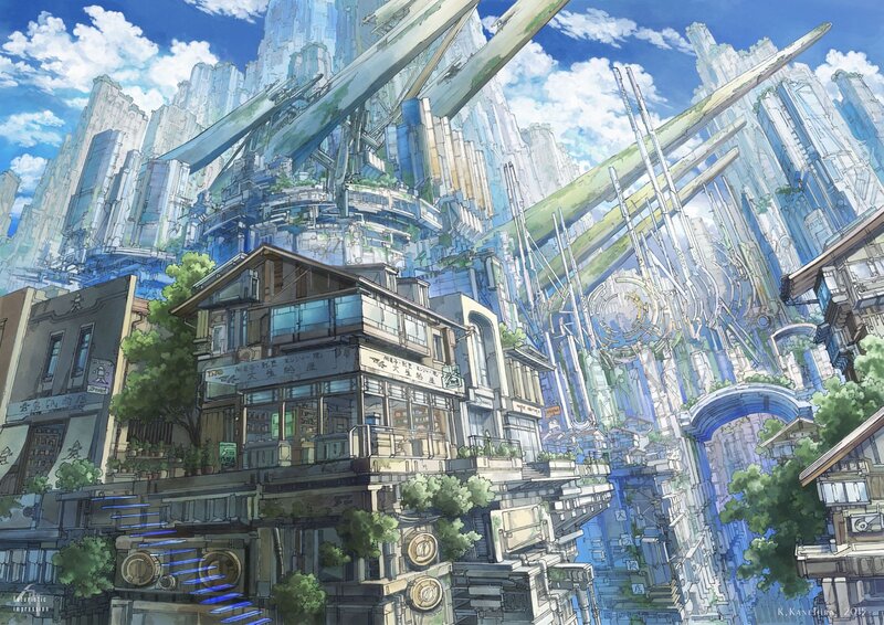 Futuristic Cityscape — Blue, Serene, Afternoon, Digital Art, Buildings, Skyscrapers