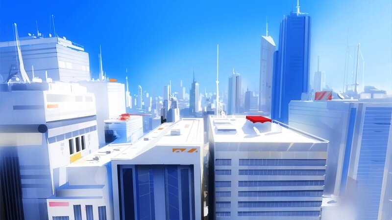 Futuristic Cityscape — Blue, Serene, Afternoon, Digital Art, Skyscrapers, Buildings