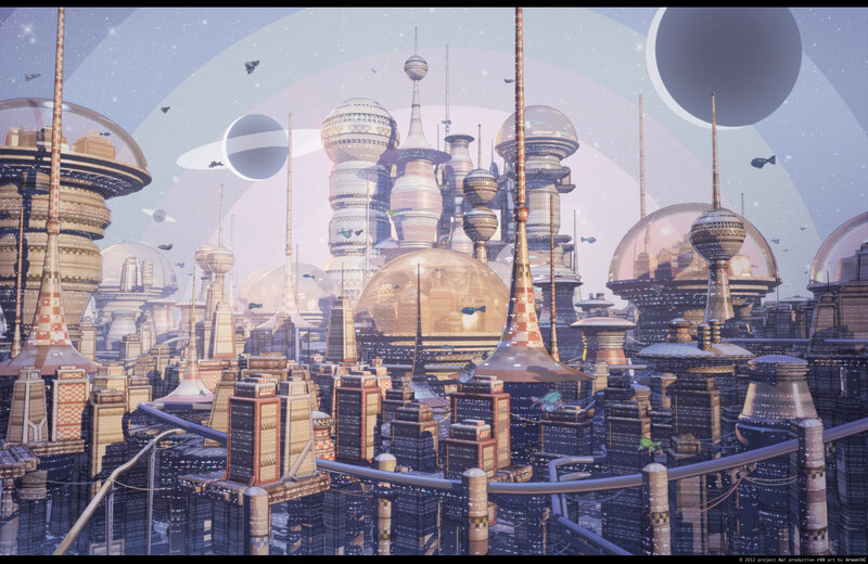 Futuristic Cityscape — Blue, Serene, Digital Art