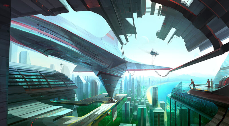 Futuristic Cityscape — Blue, Serene, Morning, Digital Art, Skyscrapers