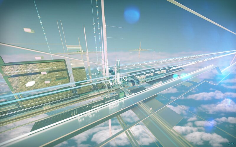 Futuristic Cityscape — Blue, Serene, Morning