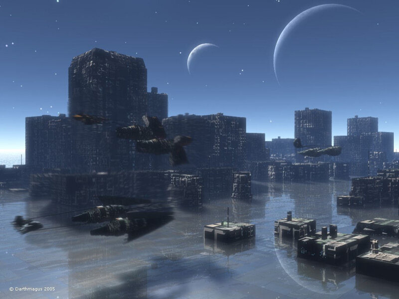 Futuristic Cityscape — Blue, Serene, Night