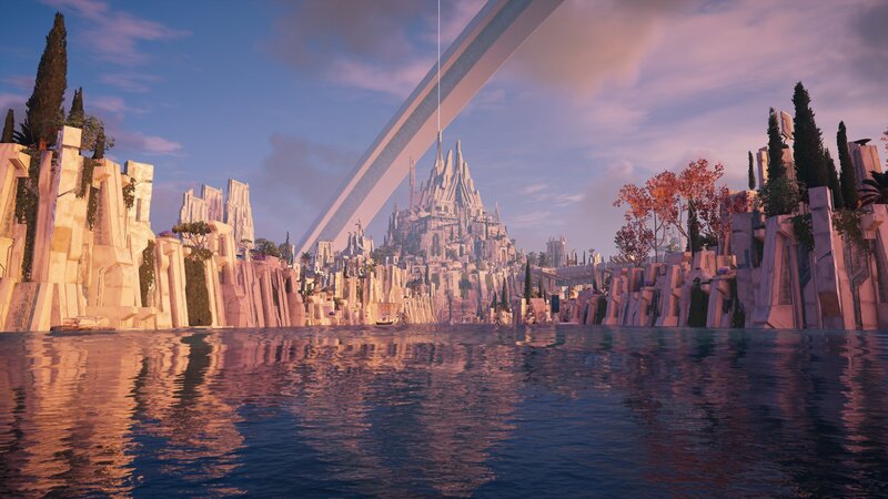 Futuristic Cityscape — Blue, Serene, Sunset, 3d Render, Castle