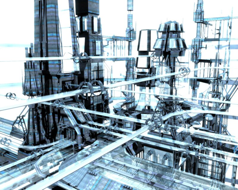 Futuristic Cityscape — Blue, Technological