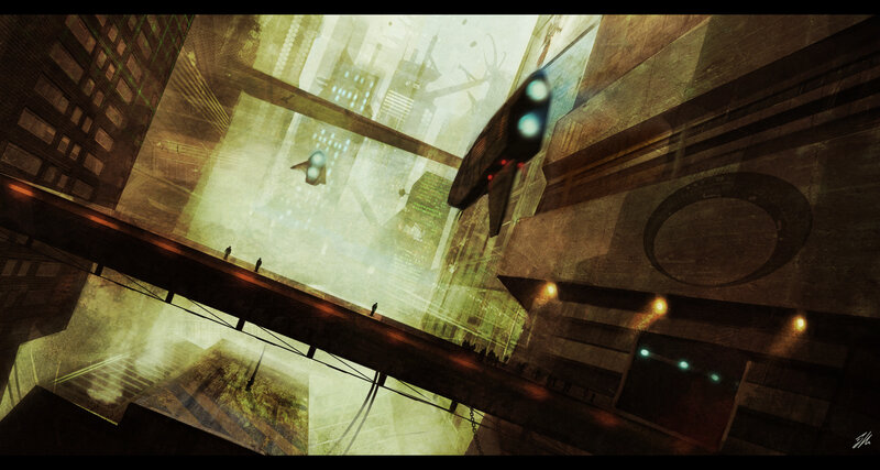 Futuristic Cityscape — Brown, Dramatic, Digital Art, Buildings